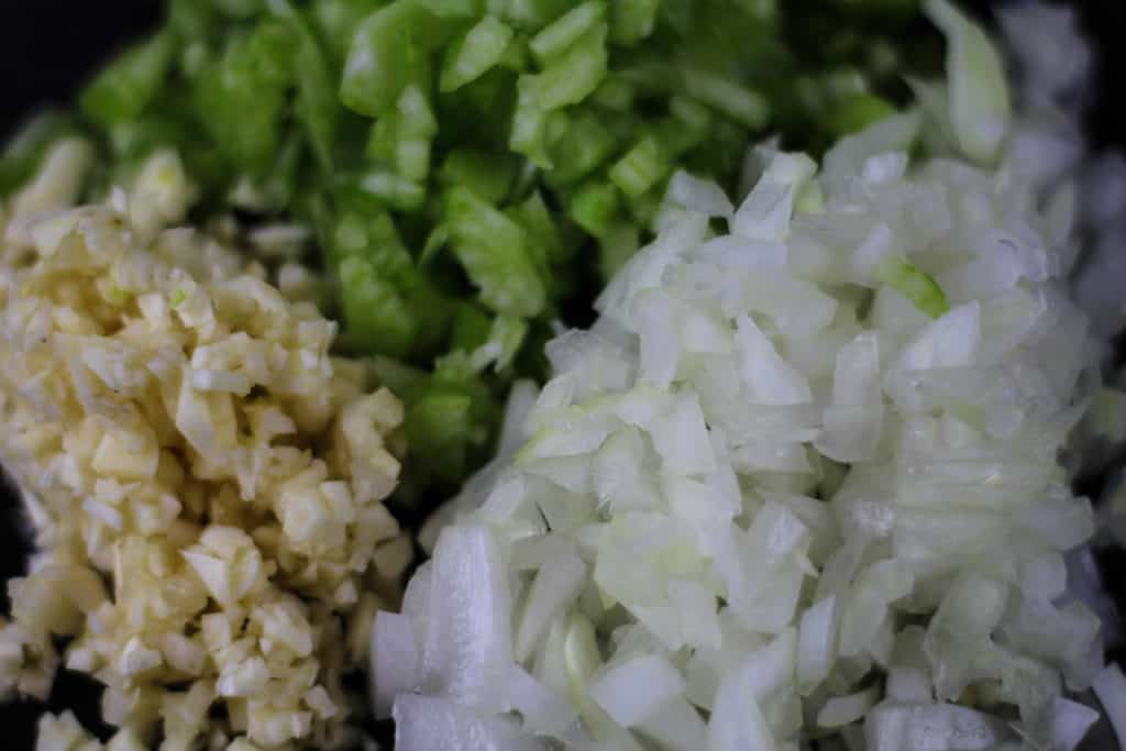 Minced garlic, chopped onion and chopped celery.